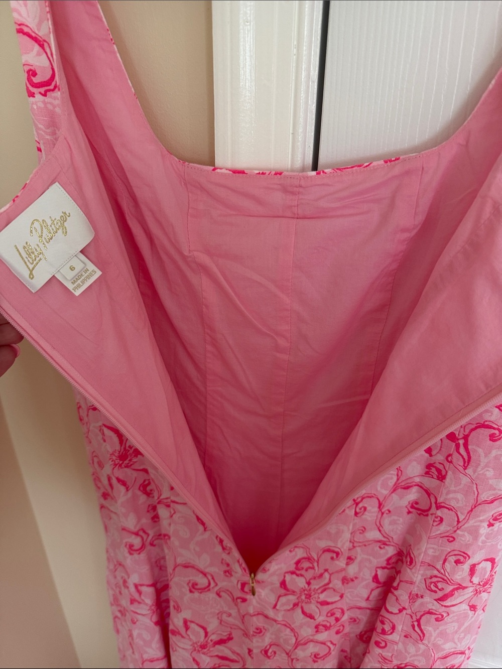 💕NWOT Lilly Pulitzer Calina Linen Conch Shell Pink Floral Square-Neck Midi Dress - Picture 5 of 5